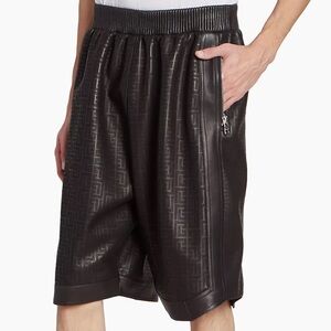 Balmain Monogram Leather Shorts